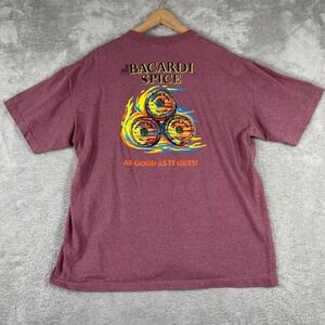 Vintage Bacardi Spice Shirt Mens XL Maroon Graphic Logo Made in USA Heavyweight